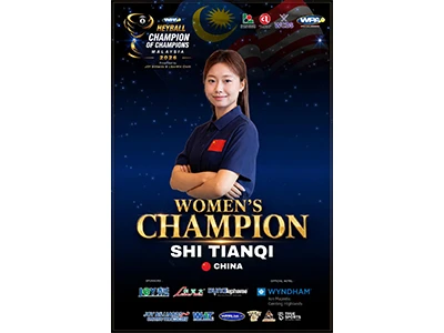 Felicitaties aan Shi Tianqi uit China, de dameskampioen van de Heyball Champi...